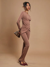 COSMINA Women's Hollow Neck Ruched Waist Brown Casual Slim-Fit Jumpsuit